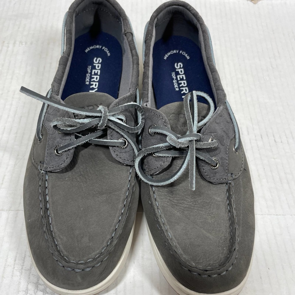 Sperry Gray Leather 360° Lace Stitches Lightweight Coastfish Boat Shoe Womens 9
